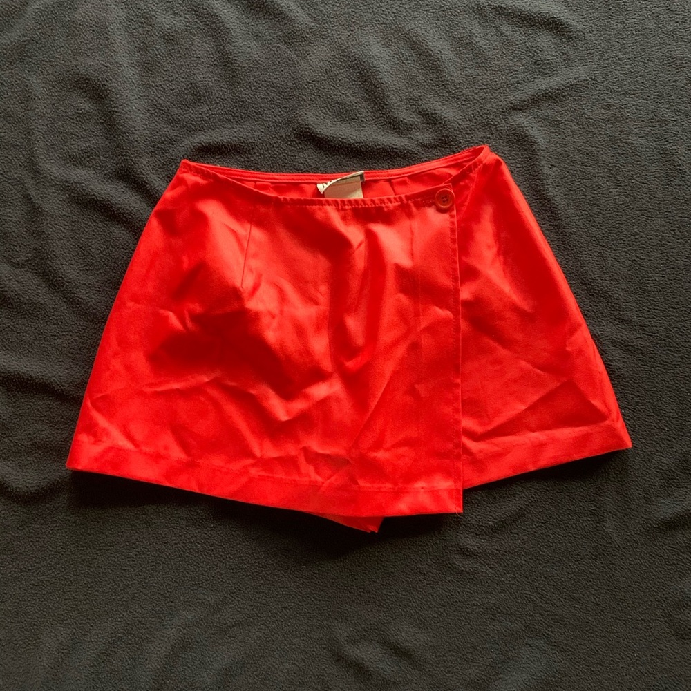 Vintage Red Wrap Front Mini Skirt Skort Size 7/8